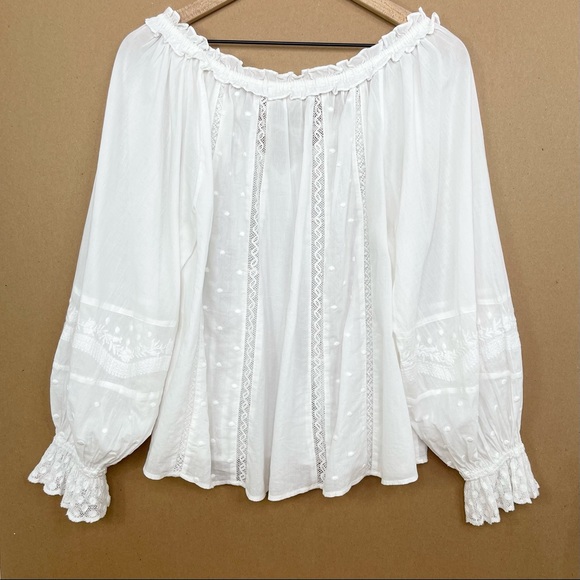 ♦️SOLD♦️LoveShackFancy Odina Embroidered White Cotton Blouse - Picture 5 of 16